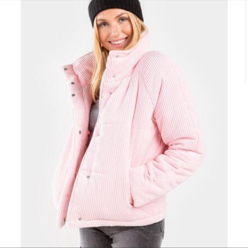 Francesca’s pink puffer coat